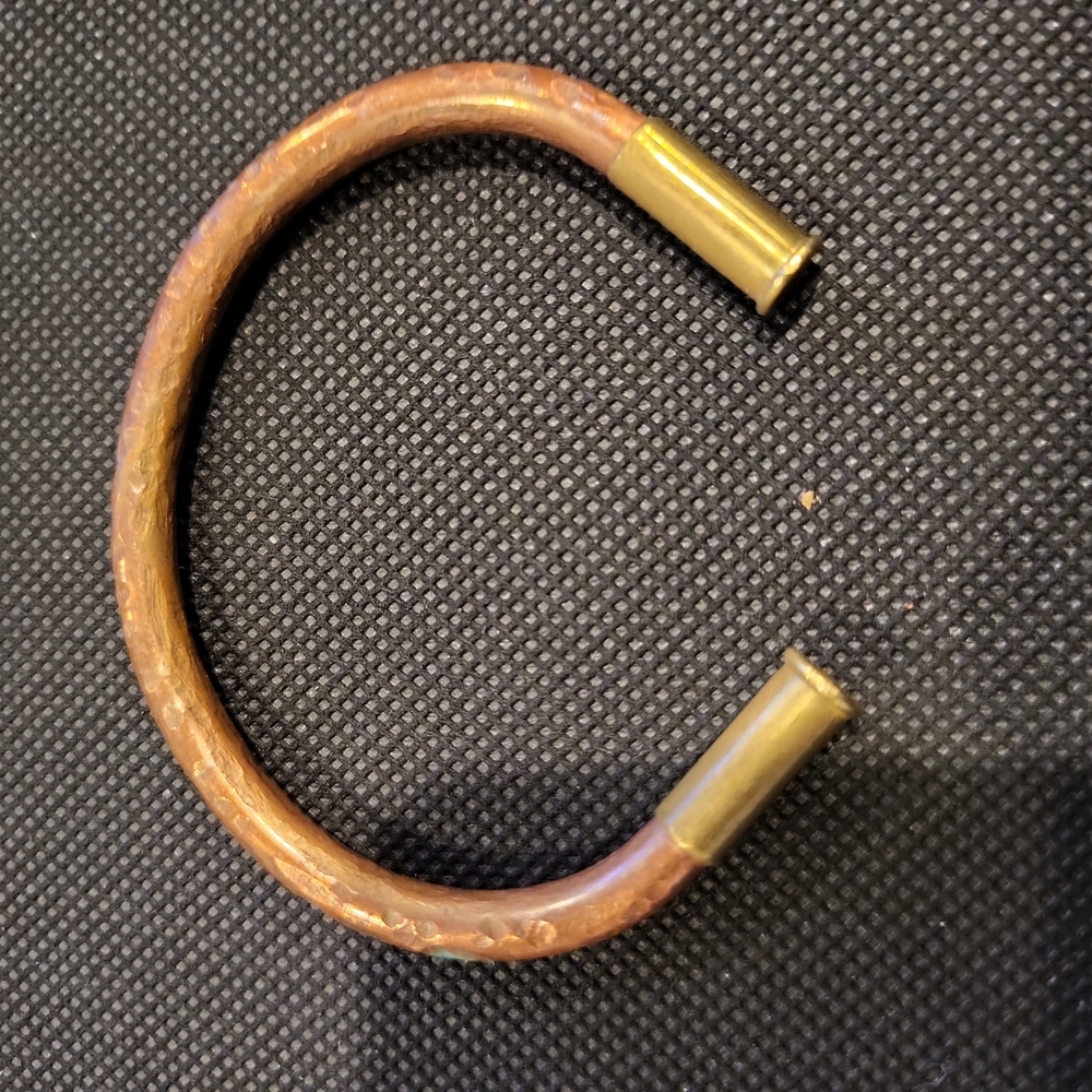 Solid Copper Hand Hammered Cuff Bracelet w/ Brass Bullet Casing Ends Sig…